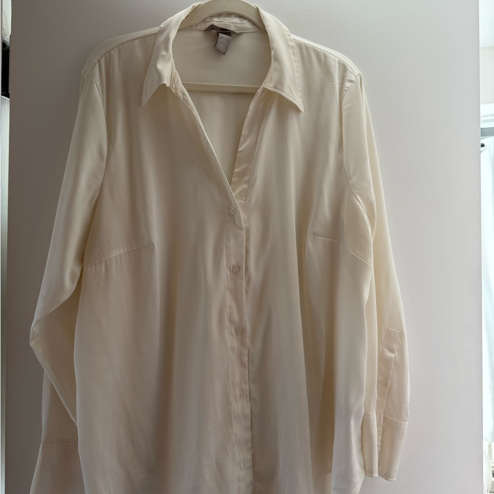 H&M Silk-Satin Cream Button-Up Shirt